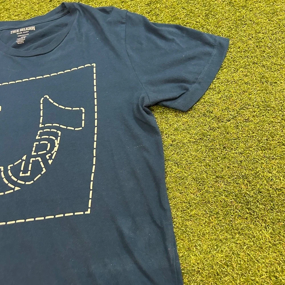 True Religion Mens XL Navy Blue Horseshoe Logo T-Shirt Short Sleeve Cotton